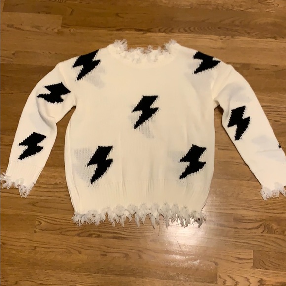 Nwot Ripped Lightning Bolt Sweater 